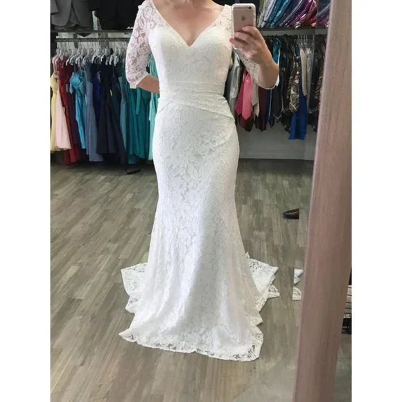 NEW Red Long Lace Dress, 3/4 Sleeve Holiday Formal Sexy, Cruise Prom Mother's - Picture 8 of 10